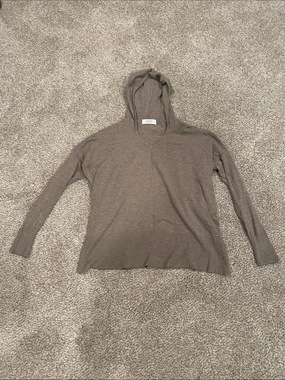 Mod on Trend Taupe Hooded V-Neck Knit Top